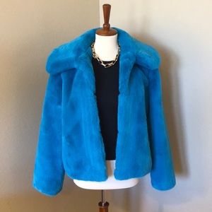 Topshop NWT Blue Faux Fur Coat